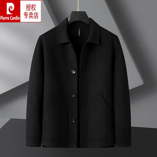 Pierre cardin high-end men's solid color wool double-sided woolen coat plus fat large size autumn and winter fat loose short coat jacket black 2xl