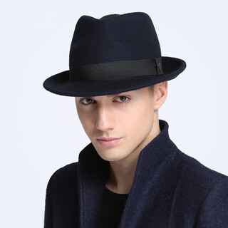 7pm wool men's top hat men's middle-aged and elderly jazz hat british hat autumn and winter gentleman hat casual woolen hat black top hat vm-310 navy large size (59cm-61cm) adjustable
