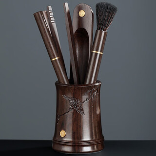 Shangyanfang tea ceremony six gentlemen tea accessories collection tea making tools set tea knife tea needle tea spoon tea table ornaments black sandalwood rich bamboo tea ceremony set