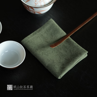 Fushantang official丨cotton and linen jacquard absorbent tea towel tea cloth chinese style zen fresh tea table mat pure cotton handkerchief lotus green