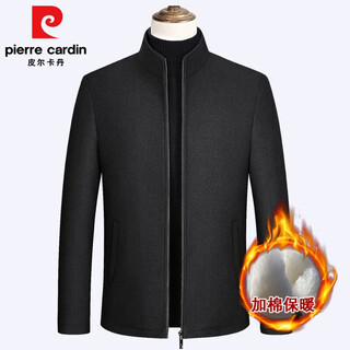 Pierre cardin dad autumn and winter coat woolen jacket men's middle-aged stand-up collar woolen woolen jacket business casual cadre coat black. cotton thick l