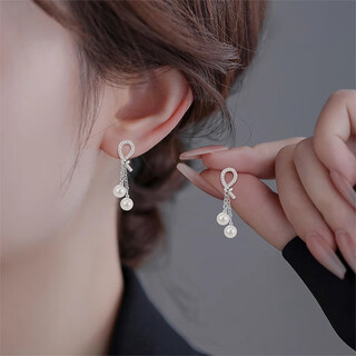 Qi xiaomi pure 925 silver pearl earrings for women high-end earrings 2025 new artificial pearl earrings earrings for women silver full diamond earrings 925 silver