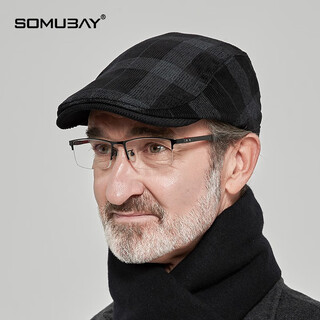 Somubay middle-aged and elderly hats autumn and winter men's style plaid beret dad old man warm casual duck bill forward hat