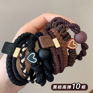 Songchuang mengyu chinese valentine's day women's hair tie simple high ponytail hair rope temperament head rope high elasticity durable rubber band 2024 new hair tie fashionable durable high elasticity - black + brown 10 pack