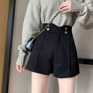 Woodpecker (tucano) 2024 new autumn and winter thickened woolen shorts for female students korean style loose slimming high waist wide leg outer boot pants black l recommended 106-115 jin jin equals 0.5 kg