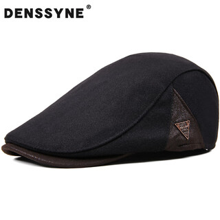 Denssyne beret men's spring and autumn lined republic of china style retro painter's hat writer's hat for middle-aged and elderly people with rear seal and forward hat black one size fits all adjustable (55-59cm)