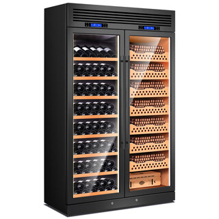 Cigarloong cl-340wb cigar cabinet, constant temperature and humidity cabinet, stainless steel cigar and wine cabinet, fully equipped with black titanium (cedar wood liner)