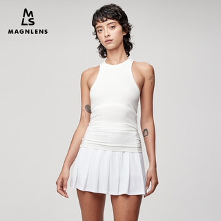 Magnlens summer new round neck slim sleeveless t-shirt casual sports high elastic solid color basic vest for women white s 165