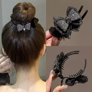 Zhuo keke rhinestone bow ball head grabber high-end ponytail hairpin girls back of the head 2025 new top clip hair accessories