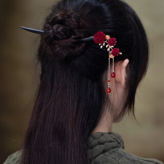 Mppmck rose sandalwood hairpin ancient style hanfu cheongsam daily ball head new chinese hair accessories qingfengji rosewood hairpin a24-109