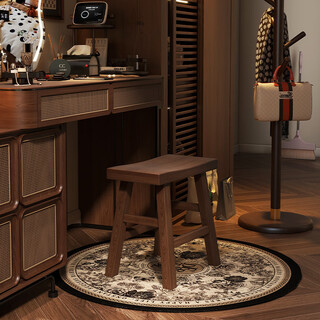 Haowang retro solid wood dressing stool bedroom light luxury dressing stool cloakroom makeup low stool casual dining stool shoe changing stool solid wood square dressing stool - walnut color