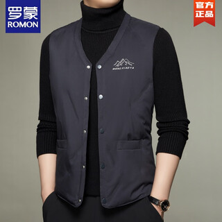 Romon 2025 new down cotton vest men's autumn and winter thickened v-neck down jacket casual vest lightweight warm vest navy blue xl suitable for 120-140 jin jin equals 0.5 kg