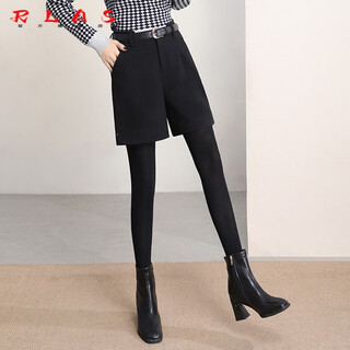 Rlas woolen shorts women's autumn and winter outerwear winter high waisted winter a-line wide-leg brown suit thickened bottoming five-level pants black xl /29