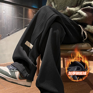 Poke velvet pants men's winter american trendy brand loose large size thickened casual pants youth retro sports straight trousers k1050j velvet black velvet xl 130-145jin jin equals 0.5 kg