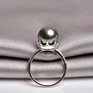 Jue qing elegant temperament 925 silver tahitian black pearl ring, the sea water is perfect, a birthday gift for mothers and elders