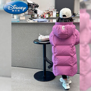 Disney brand down jacket for girls 2025 new style cotton mid-length cotton coat thickened hooded winter coat over the knee violet thickened over the knee + upgraded version velvet is not bulky 140 recommended height 130-138 cm