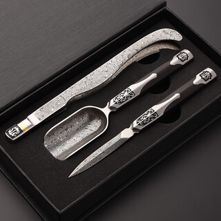 Congjian damascus pu'er tea ceremony six gentlemen set tea making tools household tea opener kung fu tea accessories purple sandalwood fengxiang damascus 3-piece set