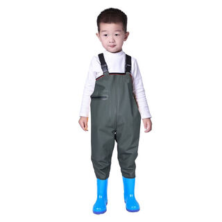 Zailu children's water play one-piece waders kindergarten waterproof clothes for going to the sea children's rain boots men's and women's fish rain pants beach green - children's overalls zipper pocket 40 24 shoe inner length 15cm