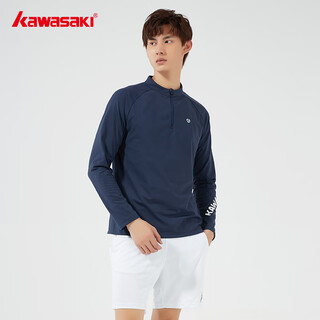 Kawasaki kawasaki badminton uniform men's long-sleeved sports top knitted t-shirt a1435 dark blue xl