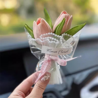 Pengcai dried flower bouquet, real flower birthday gift, mini bouquet, souvenir gift box decoration, photo prop for best friend, mini tulip, double pink, artificial flower 15 cm, mini bouquet