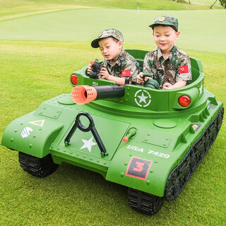 Yijing super large two-seater simulated tank children's electric car four-wheeled toy car can sit adults and children baby car two-seater + self-driving + simulated gun + power steering