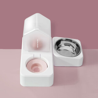 Nervous cat bowl ceramic double bowl food bowl cat drinking bowl dog bowl protects cervical vertebral automatic drinking pet supplies anti-tip girl powder stainless steel double bowl anti-tip, does not wet mouth, universal for cats and dogs