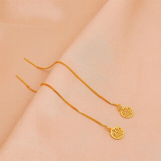 Bomp old phoenix gold store hong kong duty-free gold ear wire women's gold earrings long tassel four-leaf clover earrings fu word ear wire