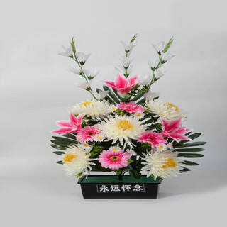 Jingga grave-sweeping fake flowers, silk flowers, fake flowers, qingming festival sacrificial flowers, plastic simulated chrysanthemum bouquets placed in front of the tombstones, 15 peony-core silk chrysanthemums (pink and white)