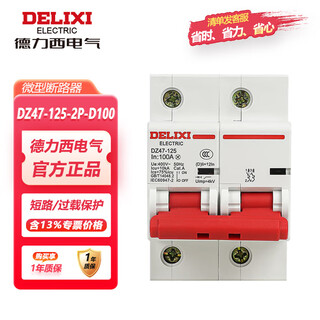 Delixi electric high current circuit breaker dz47-125-2p-li(d) 100a small air switch motor dz47 d type 100a