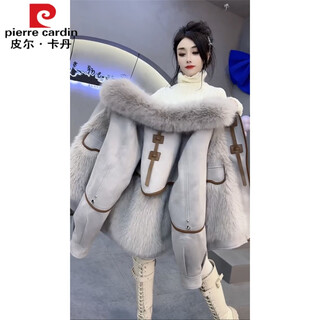 Pierre cardin internet celebrity fashionable fur thickened temperament large fur collar fur one-piece jacket women's winter trend gray 2xl 120-135jin jin equals 0.5 kg