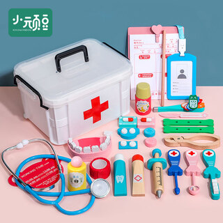 小顽豆 幼儿童过家家小医生护士28件套装男孩女孩听诊器打针医院1-3-6岁宝宝扮演木质仿真医疗箱工具宝宝玩具