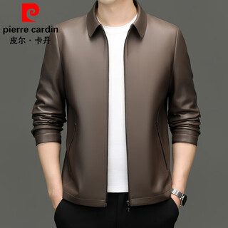 Pierre cardin leather jacket men's spring and autumn fashion trend lapel pu leather jacket young and middle-aged dad business casual men's leather jacket