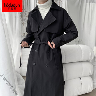 Kaduton plus size long over-the-knee windbreaker for men spring and autumn new ins hong kong style loose youth handsome coat men's coat black spring and autumn 2xl (recommended 140-160jin jin equals 0.5 kg)