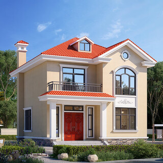 Hongshu rural self-built house two-story small villa design drawings two-story rural building construction drawings european style building finished product drawings (renderings, water, electricity, structure, construction)