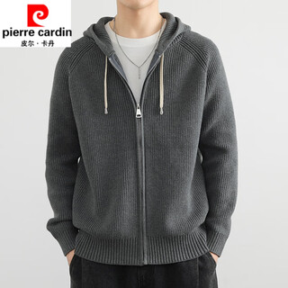 Pierre cardin autumn and winter cardigan sweater men's casual hooded cardigan coat thickened warm loose zipper sweater knitted dark gray xl 130-150jin jin equals 0.5 kg