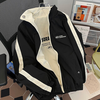 Fnaadoog spring and autumn new reversible jacket men's handsome trendy brand high-end hong kong style japanese casual jacket black reverse apricot l