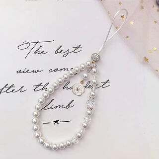 Weishini new style small fragrant camellia mobile phone beaded lanyard niche simple national style mobile phone lanyard dotted with diamond pearls white a29-207