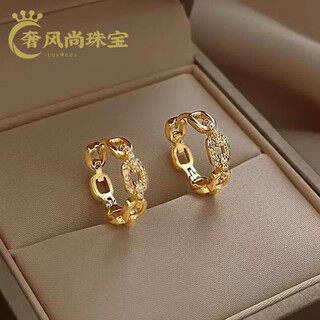 Fat donglai's same style 18k color gold earrings, gold color earrings, gold retro hoop earrings for women, diamond earrings