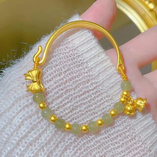 Long color gold bow half bracelet bracelet for girls, lily of the valley flower imitation hetian jade bracelet birthday gift for girls, lily of the valley flower half bracelet bracelet