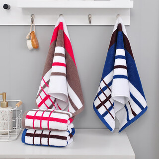 Shantou lincun towel pure cotton face wash household soft absorbent lint-free hotel bathing men and women adult thickened cotton face towel 2 pieces grid series 100% cotton 75x35cm