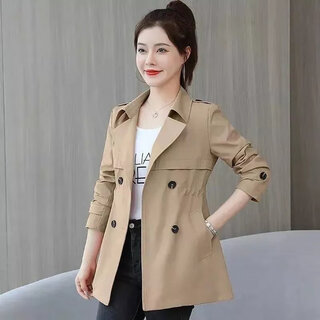 Fzmf2023 new style windbreaker for women, mid-length, waisted, slim, small, spring and autumn women's coat, khaki lining xl 120-135