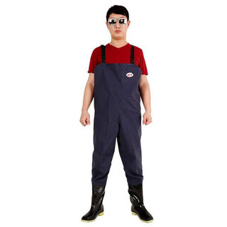 Waterproof waders, full body fishing suit, fishing jumpsuit, thickened fishing suit, wading clothes, rain pants, rain boots, fishing pants, dark blue 70 silk 41