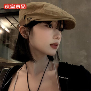 Jingtang jingpin japanese retro beret for women, spring and autumn style, versatile face-showing small reverse wear forward hat, korean style big head circumference newsboy hat, khaki color, one size