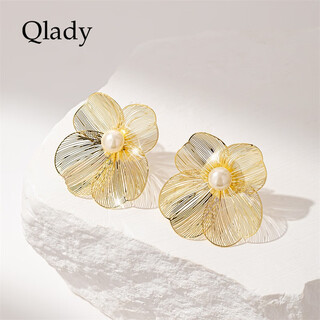 Qlady flower ear pierced earrings for women 2025 new light luxury high-end earrings temperament silver needle earrings