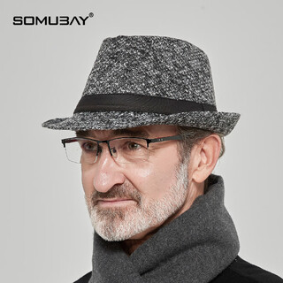 Somubay top hat for men, middle-aged and elderly men, autumn and winter british gentleman hat, western style dad jazz hat, casual fashion shanghai beach hat, black single hat, one size fits all 56-58cm
