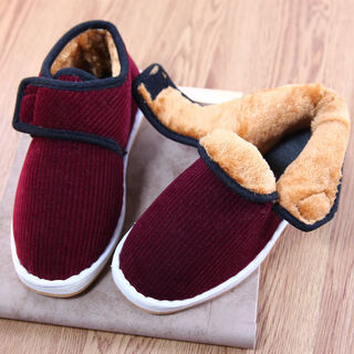 Duyinchu handmade cotton shoes for women in winter warm old beijing cloth shoes for middle-aged and elderly people non-slip men's velvet thick-soled heel shoes maroon 40 suitable for size 38