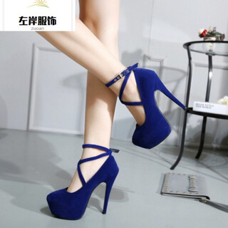 High heels, stilettos, large size transvestite cross-dressing, fun suede nightclub straps, 12cm women's singles, size 404142, yp2.22, shipped on the 22nd, blue suede upgraded version 42