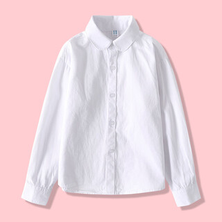 Feng lingniao girls white shirt pure cotton spring and autumn primary school uniform girl pure white shirt plus velvet lace long sleeves white 160 cm