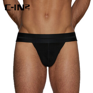 C-in2 new thong mesh sports breathable buttocks sexy u-convex low-waist single thong men's 6802cb black 001- 1 pair s suitable for 2 feet 1-2 feet 3 waist (28-30 size)