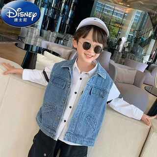 Disney boys' vest spring and autumn 2023 new children's clothing medium and large children's vest jacket korean version versatile children's denim vest blue 140